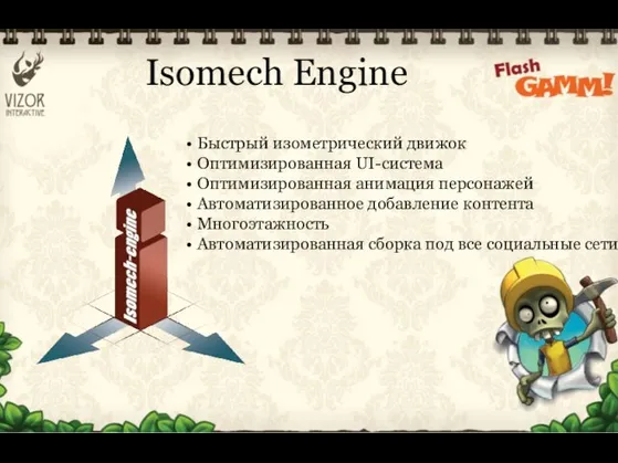 Isomech Engine Быстрый изометрический движок Оптимизированная UI-система Оптимизированная анимация персонажей Автоматизированное добавление