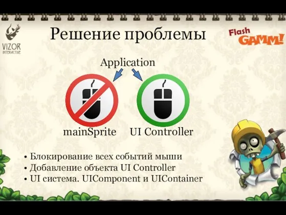 Решение проблемы Application mainSprite UI Controller Блокирование всех событий мыши Добавление объекта