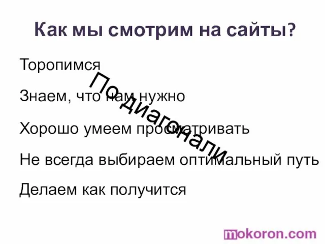 Как мы смотрим на сайты? По диагонали Торопимся Знаем, что нам нужно