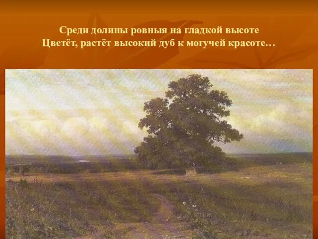 Среди долины ровныя на гладкой высоте Цветёт, растёт высокий дуб к могучей красоте…