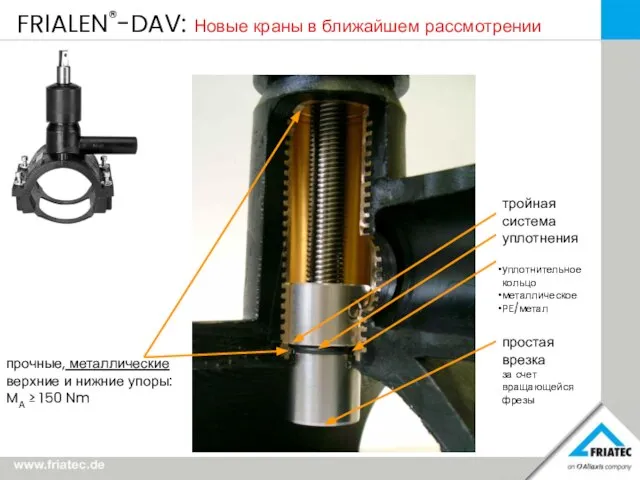 FRIALEN®-DAV: Новые краны в ближайшем рассмотрении прочные, металлические верхние и нижние упоры: