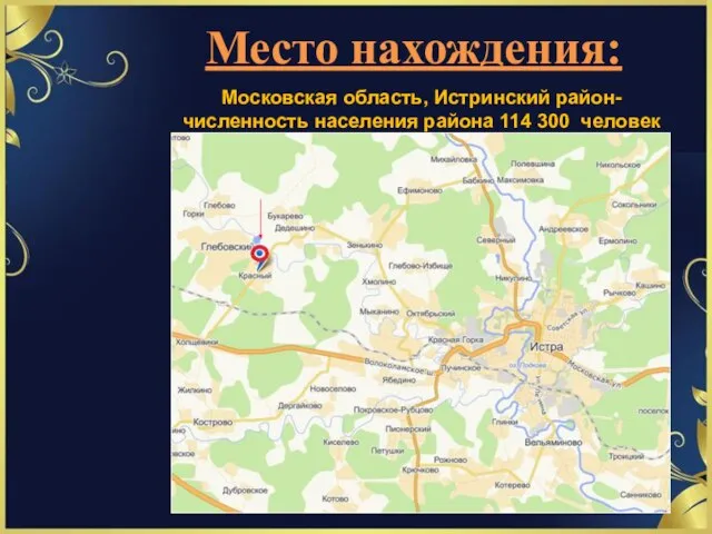 Место нахождения: Московская область, Истринский район- численность населения района 114 300 человек