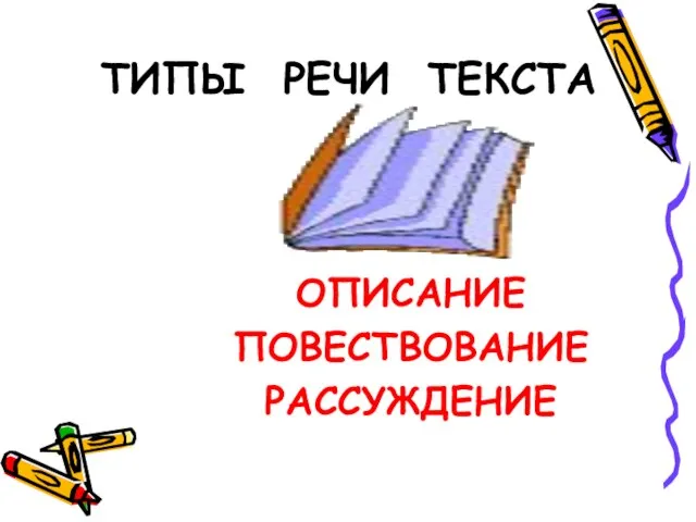 ТИПЫ РЕЧИ ТЕКСТА ОПИСАНИЕ ПОВЕСТВОВАНИЕ РАССУЖДЕНИЕ