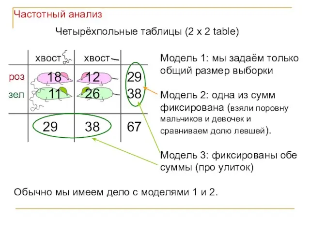 18 12 29 11 26 38 29 38 67 Четырёхпольные таблицы (2