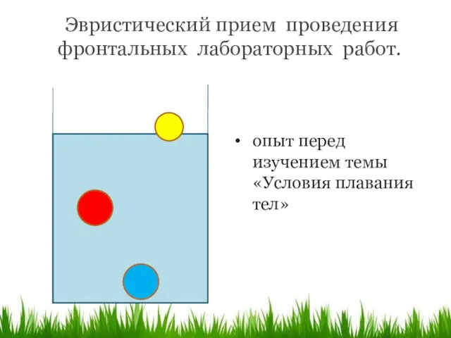 Эвристический прием проведения фронтальных лабораторных работ. опыт перед изучением темы «Условия плавания тел»