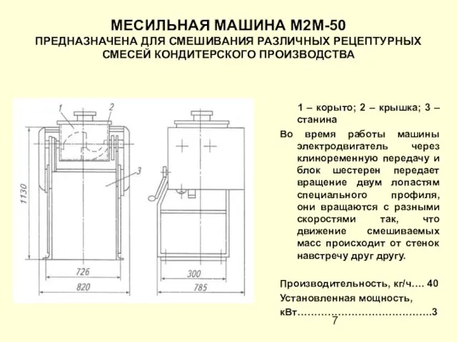 МЕСИЛЬНАЯ МАШИНА М2М-50 ПРЕДНАЗНАЧЕНА ДЛЯ СМЕШИВАНИЯ РАЗЛИЧНЫХ РЕЦЕПТУРНЫХ СМЕСЕЙ КОНДИТЕРСКОГО ПРОИЗВОДСТВА 1