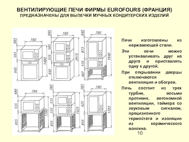 ВЕНТИЛИРУЮЩИЕ ПЕЧИ ФИРМЫ EUROFOURS (ФРАНЦИЯ) ПРЕДНАЗНАЧЕНЫ ДЛЯ ВЫПЕЧКИ МУЧНЫХ КОНДИТЕРСКИХ ИЗДЕЛИЙ Печи