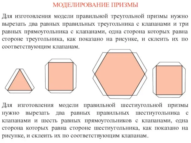 МОДЕЛИРОВАНИЕ ПРИЗМЫ Для изготовления модели правильной треугольной призмы нужно вырезать два равных