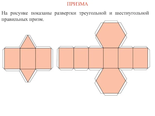 ПРИЗМА На рисунке показаны развертки треугольной и шестиугольной правильных призм.