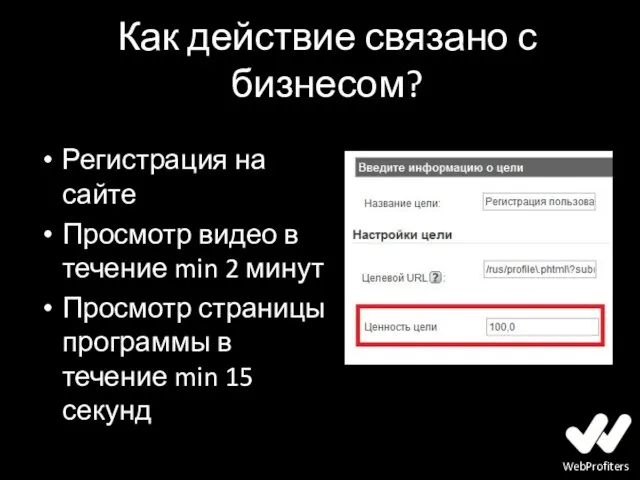 Как действие связано с бизнесом? Регистрация на сайте Просмотр видео в течение