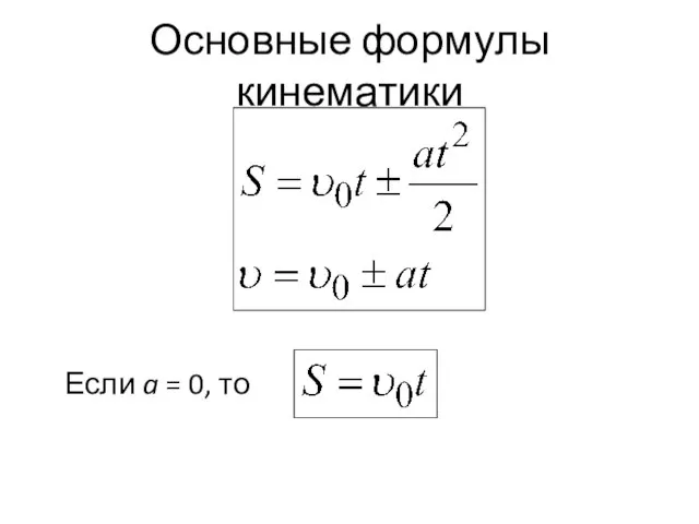 Основные формулы кинематики Если a = 0, то