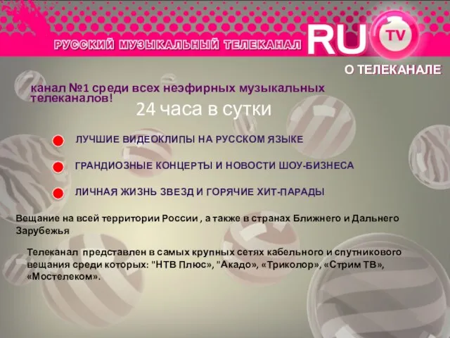 24 часа в сутки Вещание на всей территории России , а также