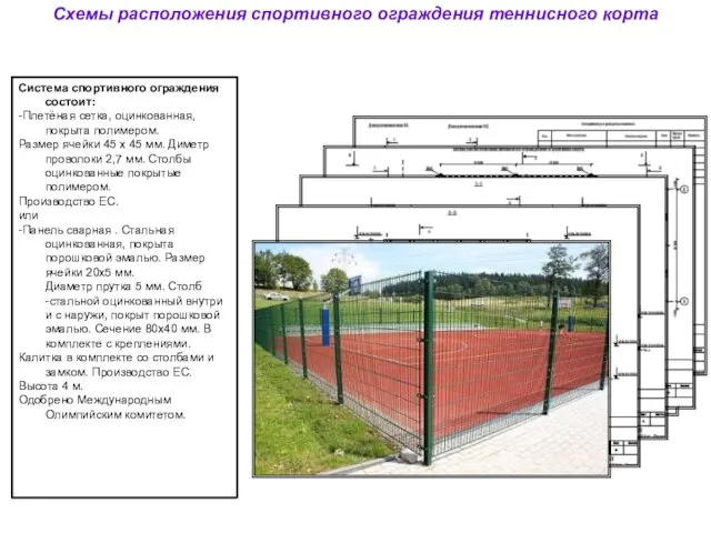 Схемы расположения спортивного ограждения теннисного корта