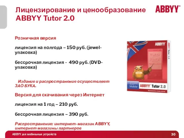 Лицензирование и ценообразование ABBYY Tutor 2.0 Розничная версия лицензия на полгода –