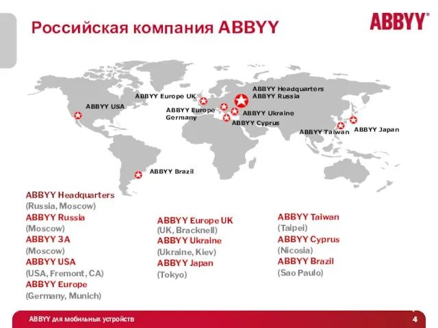 Российская компания ABBYY ABBYY Europe UK ABBYY Headquarters ABBYY Russia ABBYY Europe