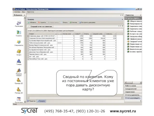 Сводный по клиентам. Кому из постоянных клиентов уже пора давать дисконтную карту?