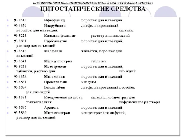 ПРОТИВООПУХОЛЕВЫЕ, ИММУНОДЕПРЕССИВНЫЕ И СОПУТСТВУЮЩИЕ СРЕДСТВА ЦИТОСТАТИЧЕСКИЕ СРЕДСТВА 93 3513 Ифосфамид порошок для