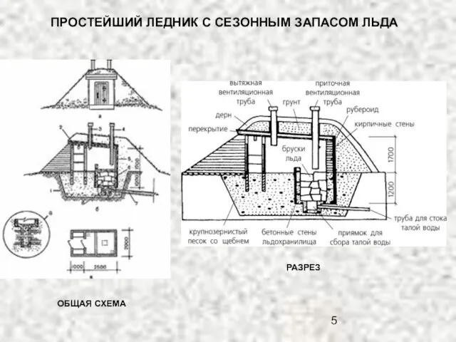 ПРОСТЕЙШИЙ ЛЕДНИК С СЕЗОННЫМ ЗАПАСОМ ЛЬДА ОБЩАЯ СХЕМА РАЗРЕЗ