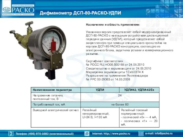 Назначение и область применения: Указанная версия представляет собой модернизированный ДСП-80-РАСКО с накладным