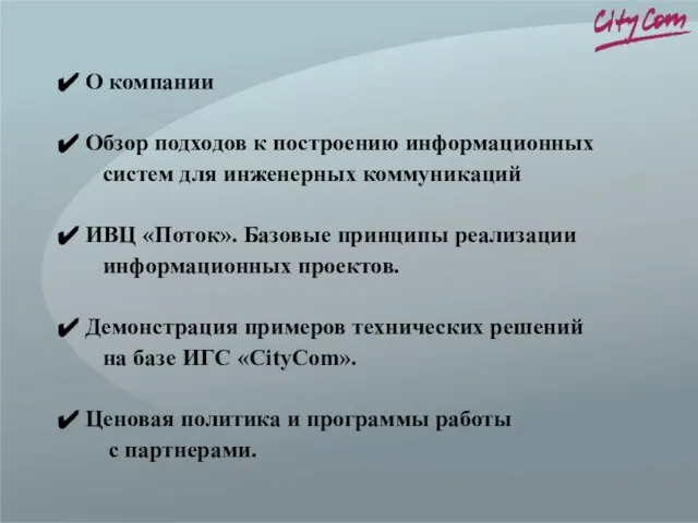 О компании Обзор подходов к построению информационных систем для инженерных коммуникаций ИВЦ