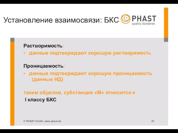 Установление взаимосвязи: БКС Растворимость: • данные подтверждают хорошую растворимость Проницаемость: • данные