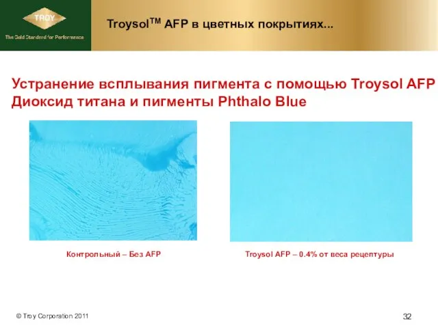 TroysolTM AFP в цветных покрытиях... Устранение всплывания пигмента с помощью Troysol AFP