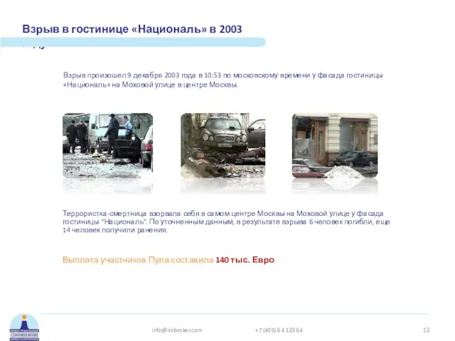 Взрыв в гостинице «Националь» в 2003 году Террористка-смертница взорвала себя в самом