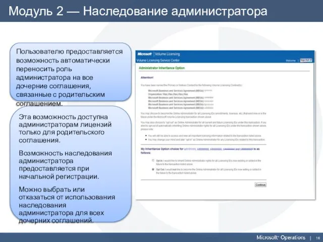 Модуль 2 — Наследование администратора Эта возможность доступна администраторам лицензий только для