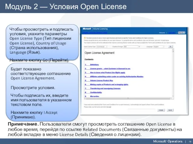 Модуль 2 — Условия Open License Чтобы просмотреть и подписать условия, укажите