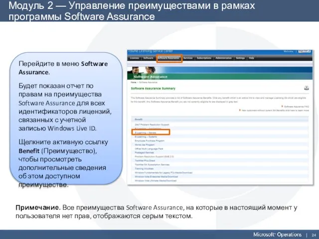 Модуль 2 — Управление преимуществами в рамках программы Software Assurance Перейдите в