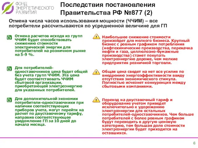 Отмена расчетов исходя из групп ЧЧИМ будет способствовать снижению стоимости электрической энергии