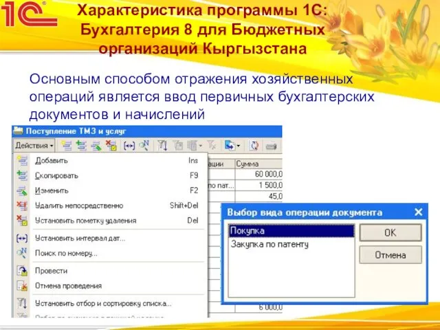 Основным способом отражения хозяйственных операций является ввод первичных бухгалтерских документов и начислений