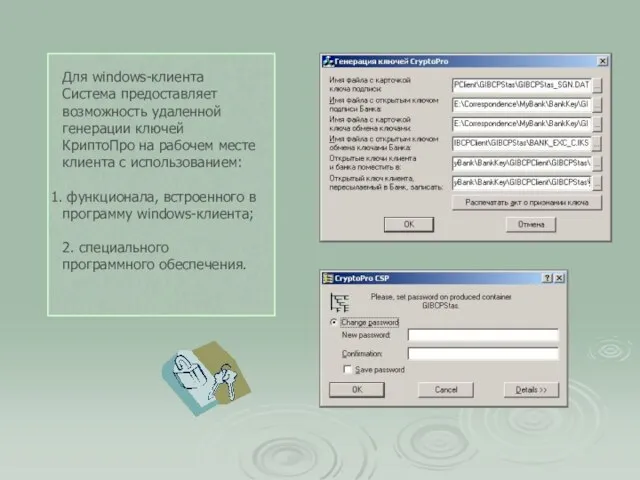 Для windows-клиента Система предоставляет возможность удаленной генерации ключей КриптоПро на рабочем месте