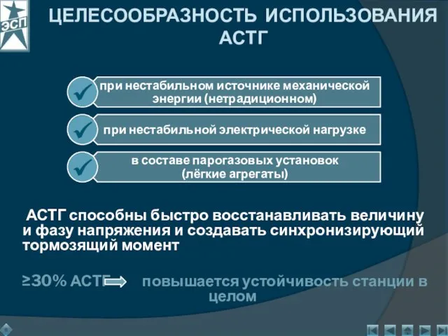 ЦЕЛЕСООБРАЗНОСТЬ ИСПОЛЬЗОВАНИЯ АСТГ АСТГ способны быстро восстанавливать величину и фазу напряжения и