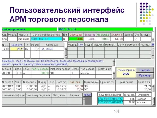 Пользовательский интерфейс АРМ торгового персонала