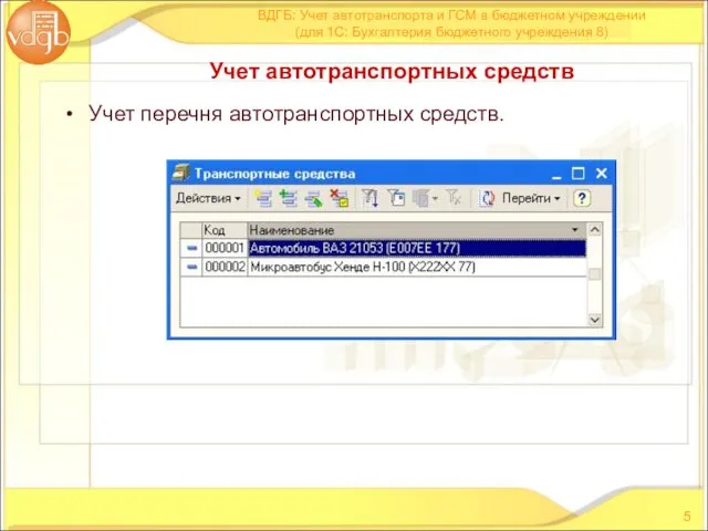 Учет перечня автотранспортных средств. Учет автотранспортных средств ВДГБ: Учет автотранспорта и ГСМ