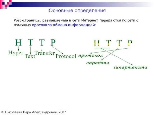 Web-страницы, размещаемые в сети Интернет, передаются по сети с помощью протокола обмена