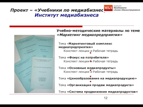 Проект – «Учебники по медиабизнесу» Тема «Маркетинговый комплекс медиапредприятия» Конспект лекции и