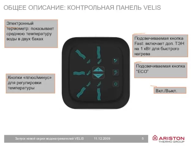 Электронный термометр: показывает среднюю температуру воды в двух баках Вкл./Выкл. Кнопки «плюс/минус»