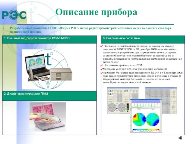 Разработанный компанией ООО «Фирма РЭС» метод радиотермометрии молочных желез включен в стандарт медицинской помощи Описание прибора