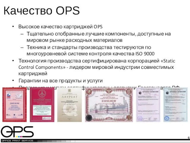 Качество OPS Высокое качество картриджей OPS Тщательно отобранные лучшие компоненты, доступные на