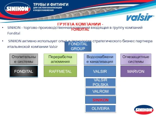 SINIKON - торгово-производственная компания входящая в группу компаний Fondital SINIKON активно использует