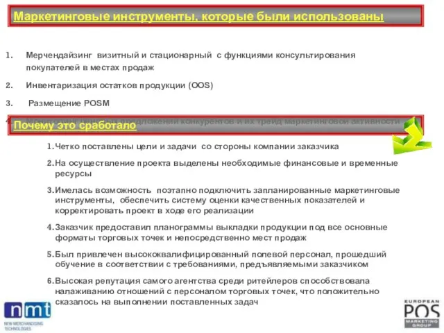 Маркетинговые инструменты, которые были использованы Почему это сработало