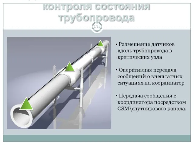 Дистанционные системы контроля состояния трубопровода /11 Размещение датчиков вдоль трубопровода в критических