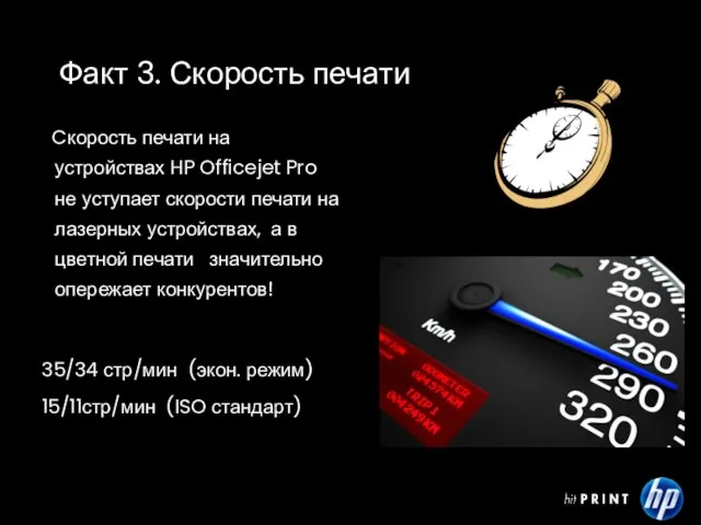 Факт 3. Скорость печати Cкорость печати на устройствах HP Officejet Pro не