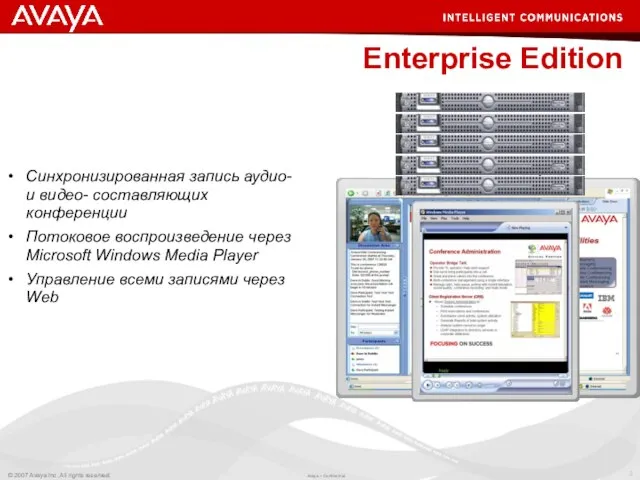 Enterprise Edition Синхронизированная запись аудио- и видео- составляющих конференции Потоковое воспроизведение через