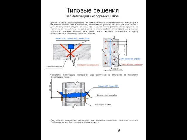 Типовые решения герметизация «холодных» швов Данные решения распространяются на ремонт бетонных и