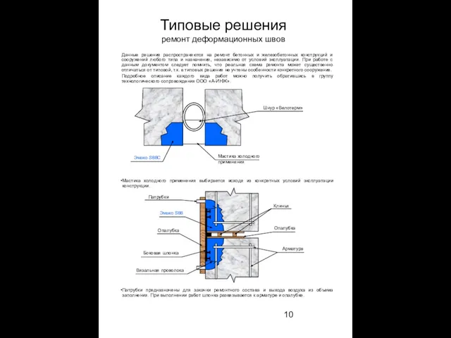 Типовые решения ремонт деформационных швов Данные решения распространяются на ремонт бетонных и