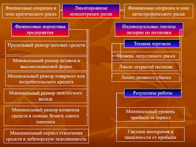 Лимитирование концентрации риска Финансовые операции в зоне катастрофического риска Финансовые операции в