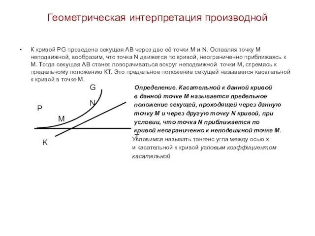 Геометрическая интерпретация производной К кривой PG проведена секущая АВ через две её